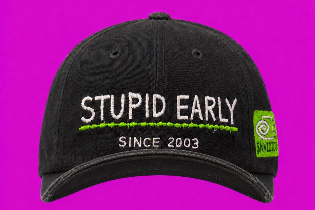 Black Stupid Early Since 2003 cap on a bright magenta background
